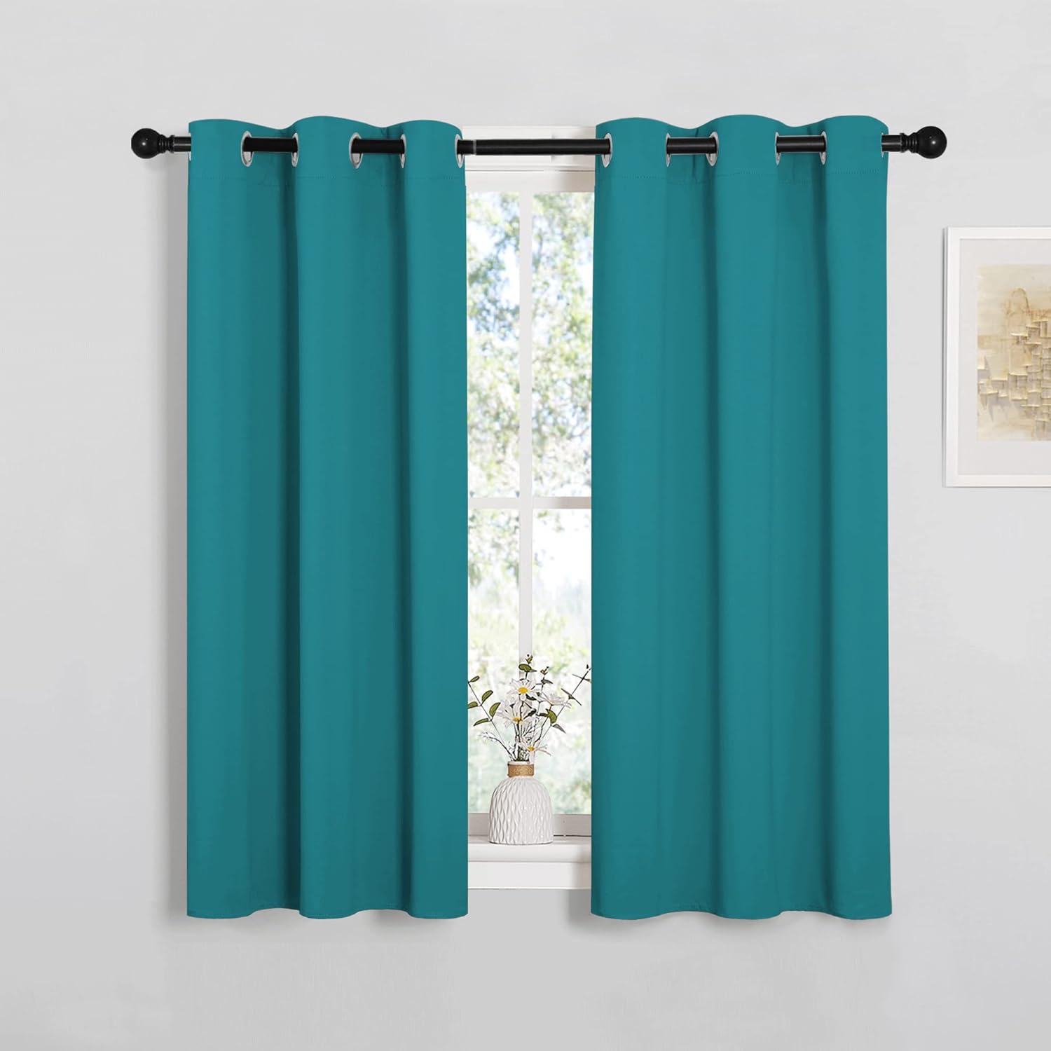 NICETOWN Blackout Curtains - Thermal Insulated Grommet Room Darkening Panels | 45-Inch Length, Peacock Teal, 2 Pieces