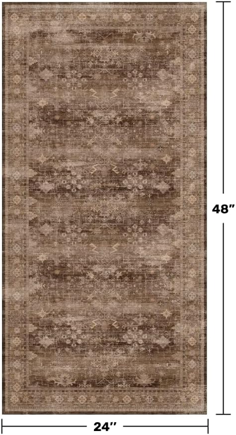 Regine Switzerland Brown 2x4 Entryway Runner Rug - Non-Slip, Washable, Vintage Taupe Decor