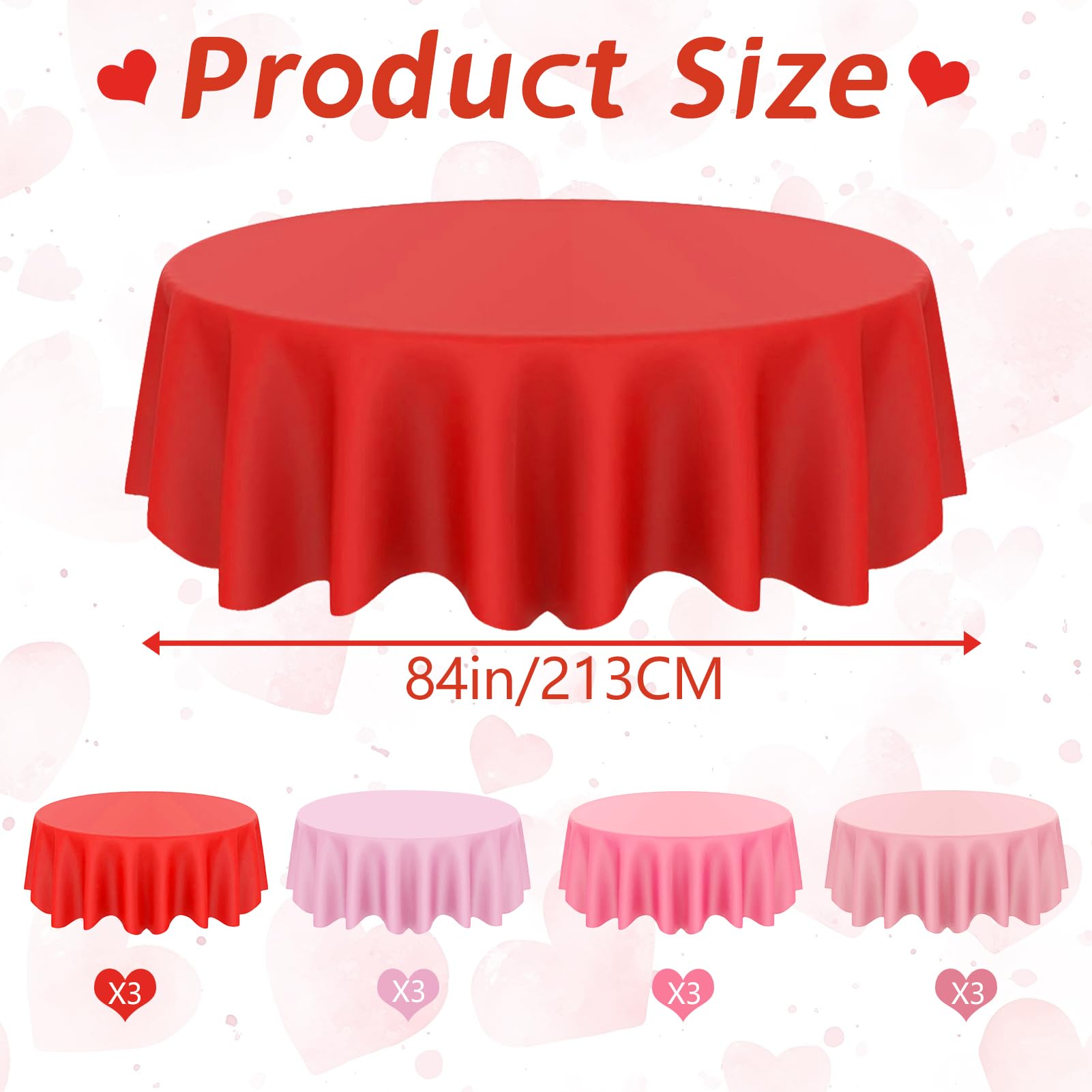 CIEOVO 12 Pcs Valentine's Day Plastic Tablecloths, Disposable Round Red Pink Table Cover 84 Inch Waterproof Table Covers for Valentine's Day Family Wedding Birthday Bridal Shower Party Decorations