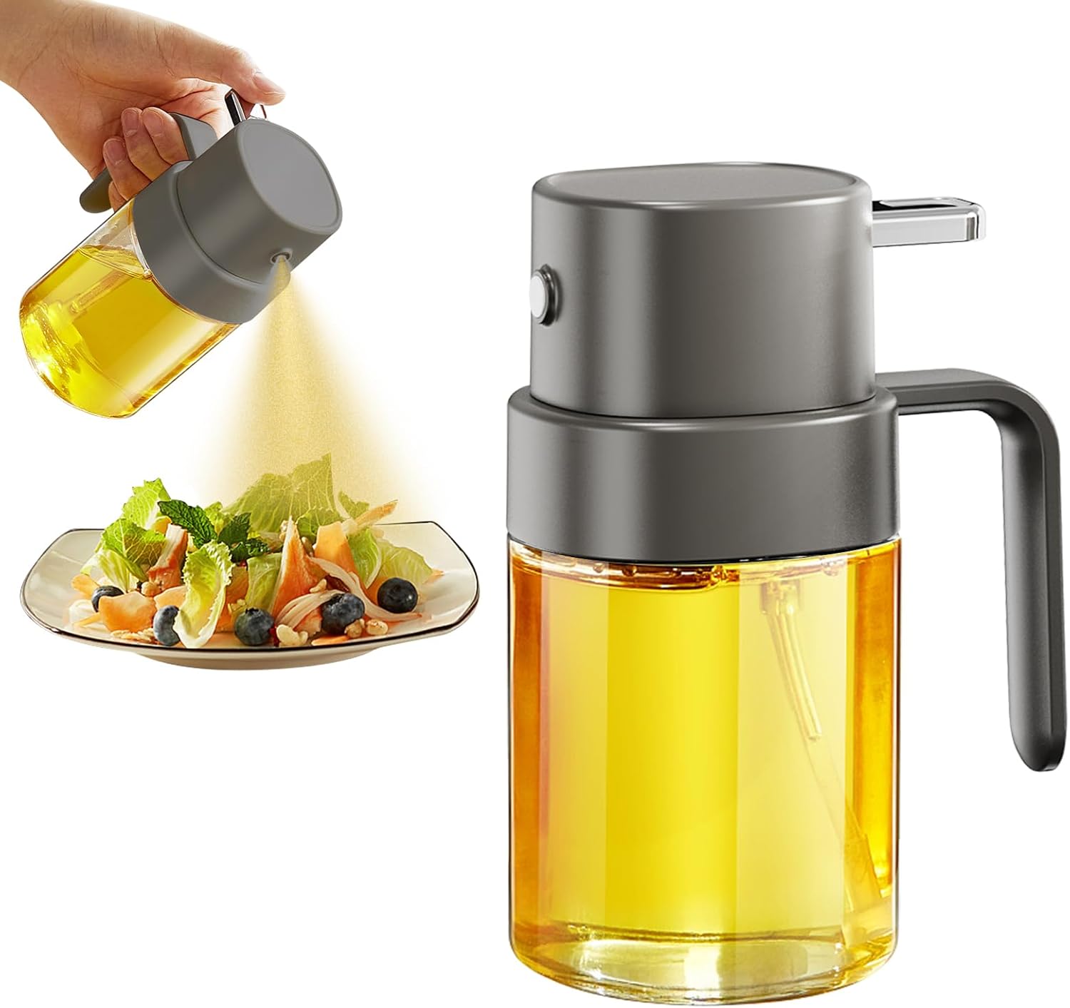 YARRAMATE Mini Oil Sprayer - 6.8 OZ Food-Grade Olive Oil Spray Bottle for Cooking & BBQ (Gray)