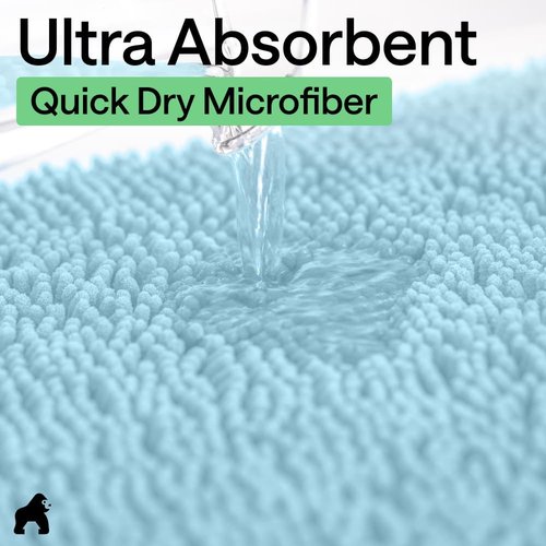 GORILLA GRIP Bath Rug Mat - Thick Soft Absorbent Chenille | Quick Dry Microfiber, 36x24, Washable Sky