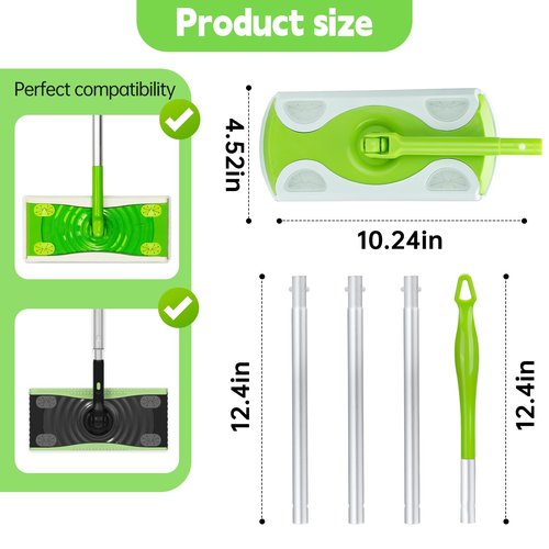 2-Pack Extra Long Detachable Mop Handles, Green, Compatible with Swiffer Dry & Wet Mops, Easy to Install & Replace