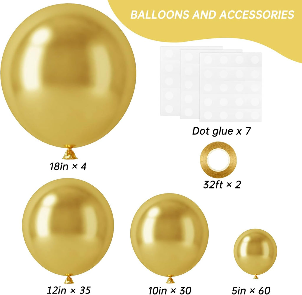 RUBFAC Gold Balloons - 129-Piece Metallic Balloon Garland Kit for Graduation, Wedding, & Birthday Decor
