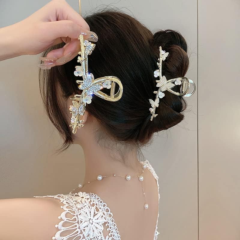 Gold Metal Butterfly Hair Claw Clips 2-Piece Set for Thick Hair