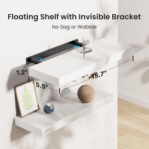 AMADA HOMEFURNISHING Floating Shelves - Set of 3 White Wall Shelves with Invisible Brackets for Home Decor