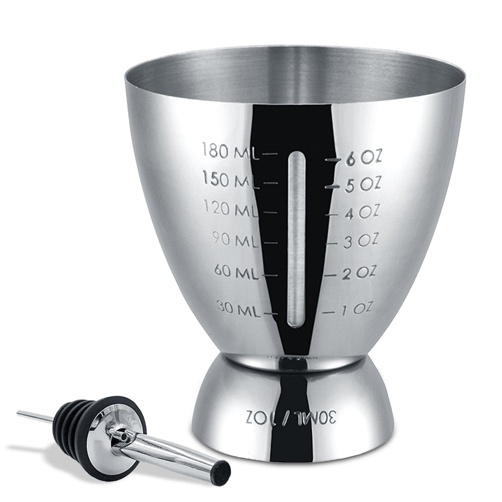 Homestia 18/8 Stainless Steel Double Jigger for Bartending, Cocktail Measuring Jigger for Bartender with Graduated Marking 1 oz to 6 oz Heavy Duty Shot Measure Cup With 1 Pourer (Set of 2)