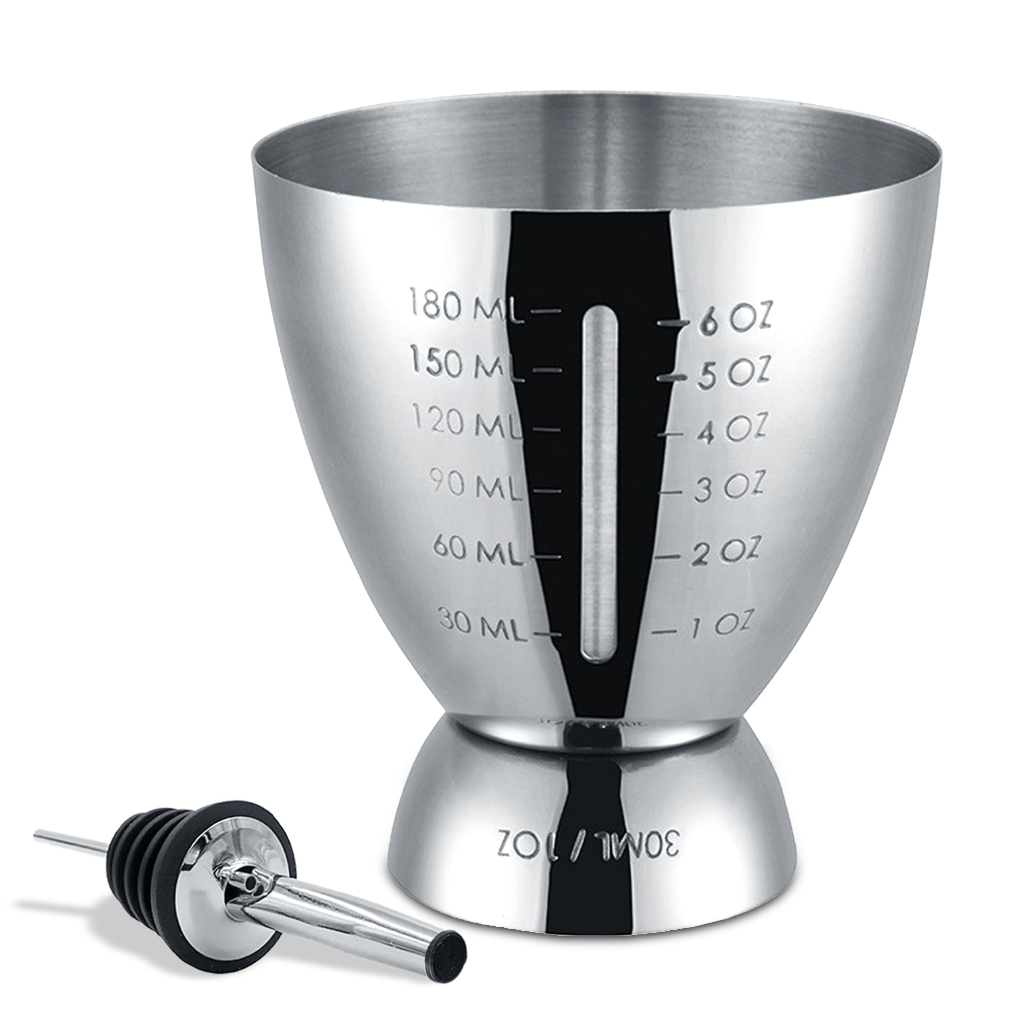 Homestia 18/8 Stainless Steel Double Jigger for Bartending, Cocktail Measuring Jigger for Bartender with Graduated Marking 1 oz to 6 oz Heavy Duty Shot Measure Cup With 1 Pourer (Set of 2)