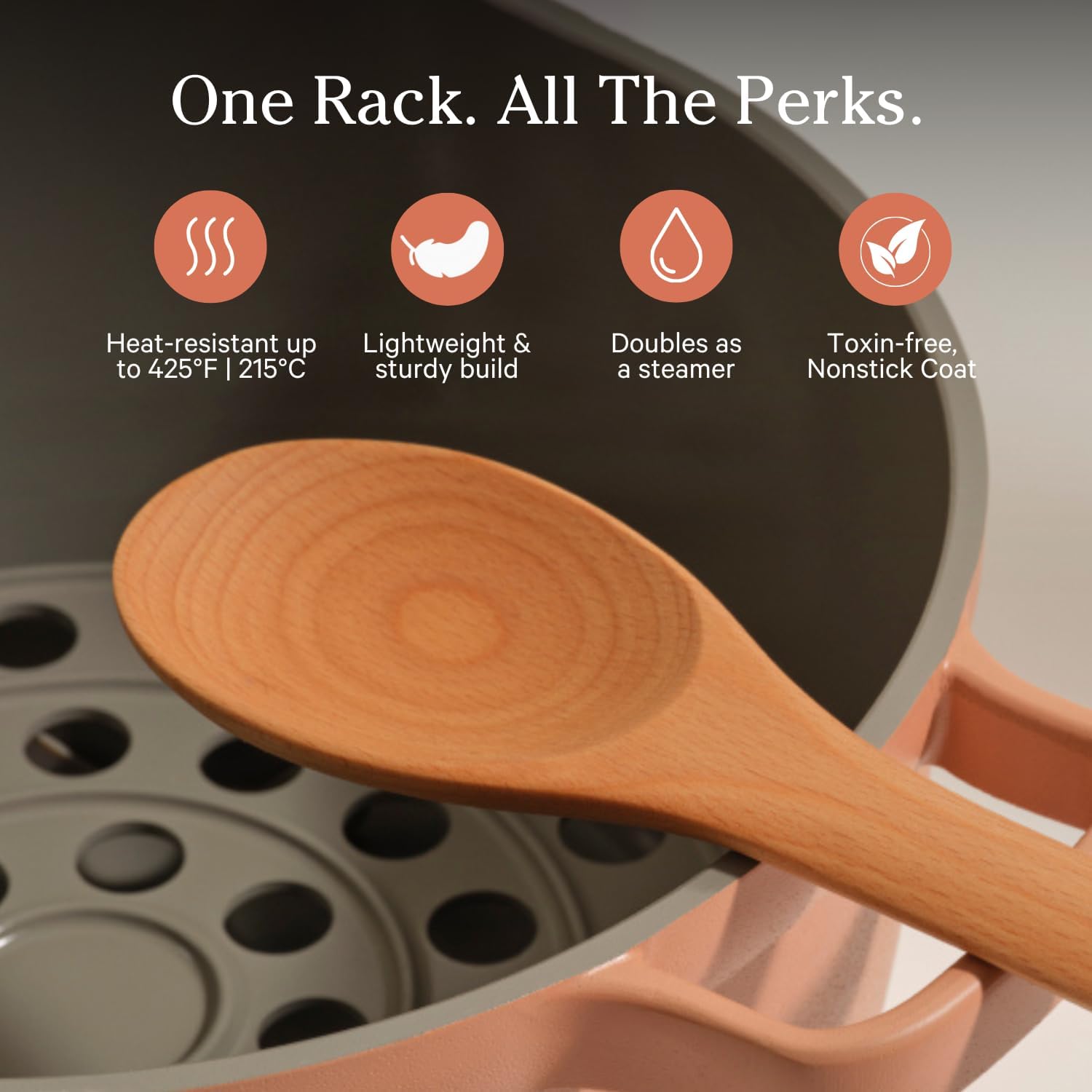 Our Place Perfect Pot Roasting Rack - 2-in-1 Custom-Fit Steamer & Rack | Toxin-Free Ceramic | Char Color
