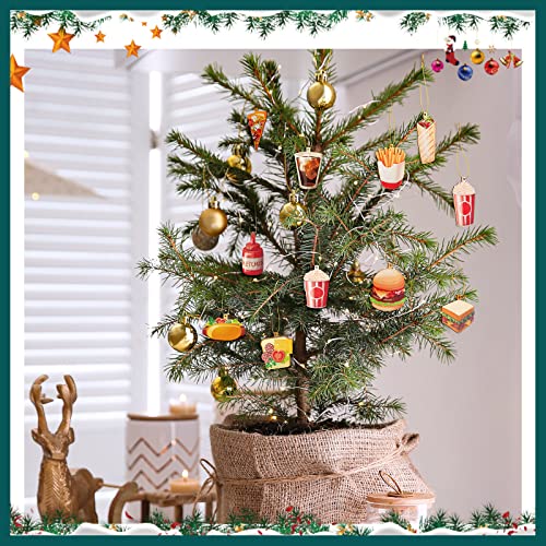 Christmas Food Ornaments Set - 48 Wooden Hanging Xmas Tree Decorations - Food Variation