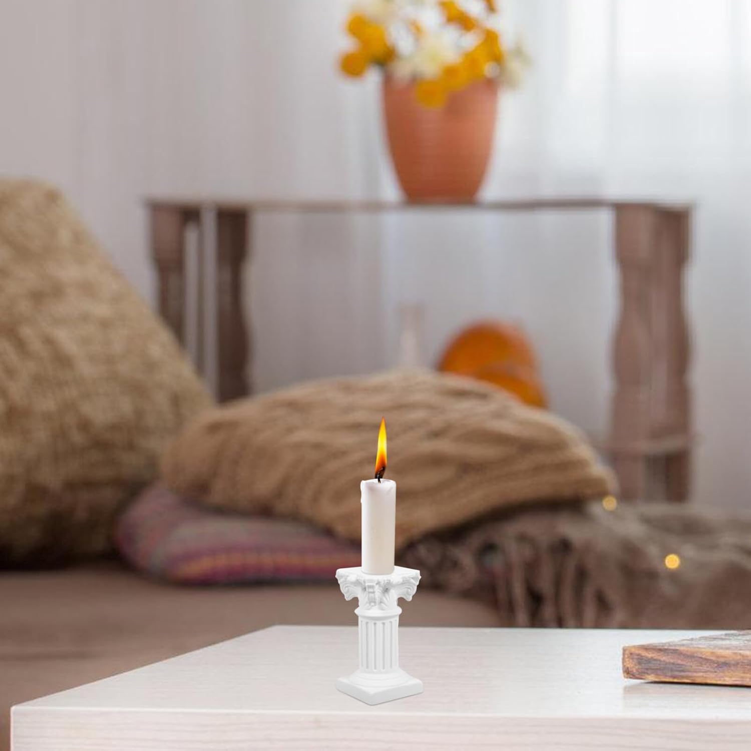 TOYANDONA Roman Pillar Statues - Elegant Greek Columns Candle Holders | 2-Piece White Resin Set