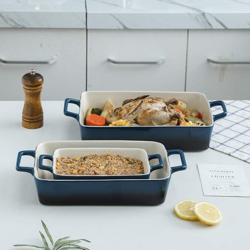 KOOV Bakeware Set - Ceramic Baking Dish Set with Casserole Pans | 3-Piece Gradient Blue, 12 x 8.5 Inches