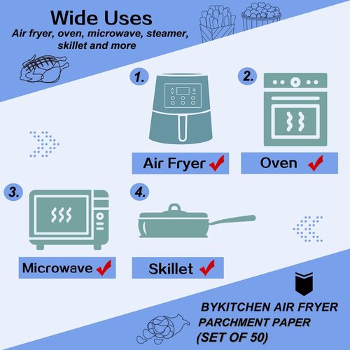 BYKITCHEN Air Fryer Liners - 10 Inch Square Parchment Paper for XL Air Fryers | Set of 50