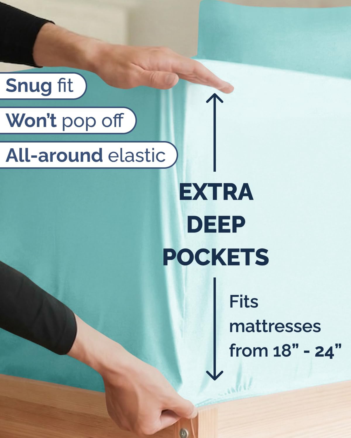 Skiennix Extra Deep Twin XL Sheet Set - 4 Piece Breathable Cooling Sheets - Luxury Hotel Bedding - Soft, Wrinkle-Free Spa Blue