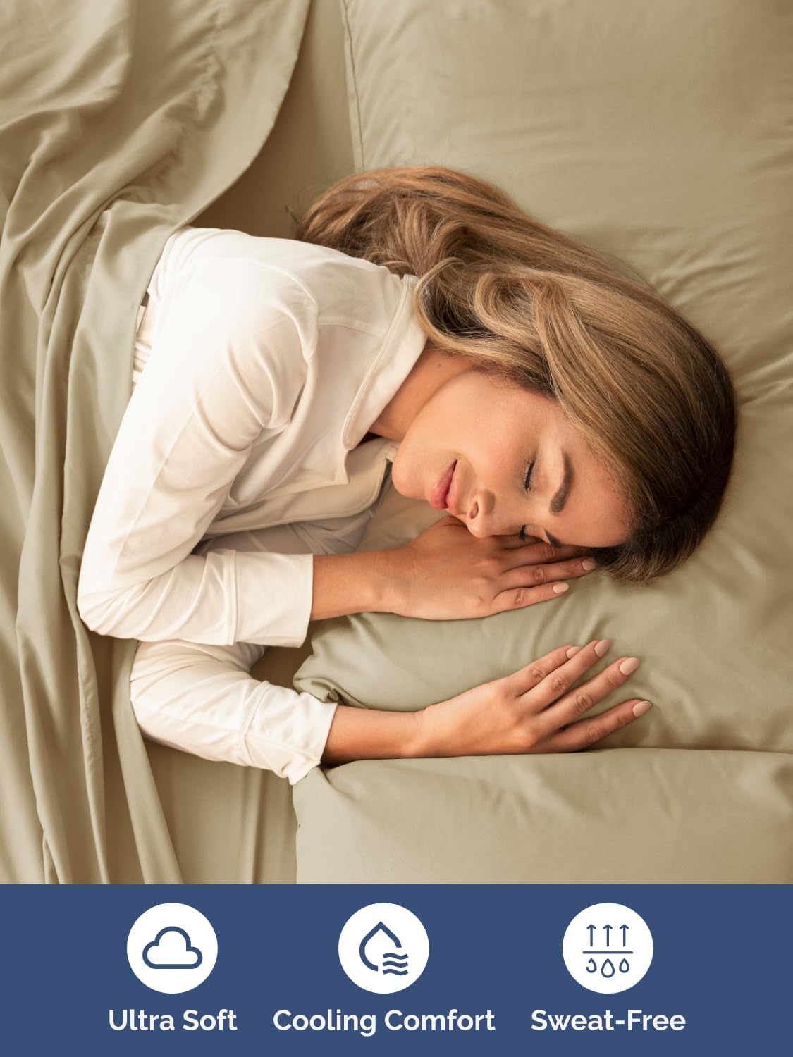 Skiennix Extra Deep Full Sheet Set - 6 Piece Breathable Cooling Bedding - Soft, Wrinkle-Free Beige
