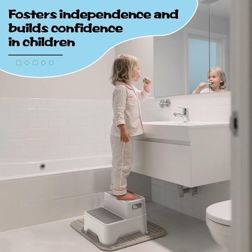 ZLMHYYM Toddler Step Stool for Bathroom Sink, 2 Pack Step Stool for Kids, Plastic Potty Training Toilet Stepping Stools, Child and Baby Lightweight&No-Slip Two Step Stools for Kitchen(Off-White/Gray)
