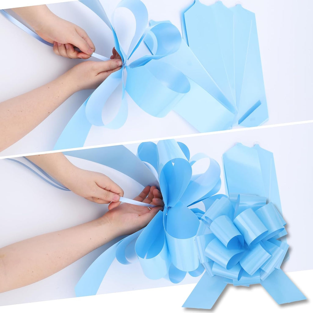 Pull Bow by Large 12" - 2 Pcs Light Blue Gift Bow for Presents, Wrapping, and Decorations