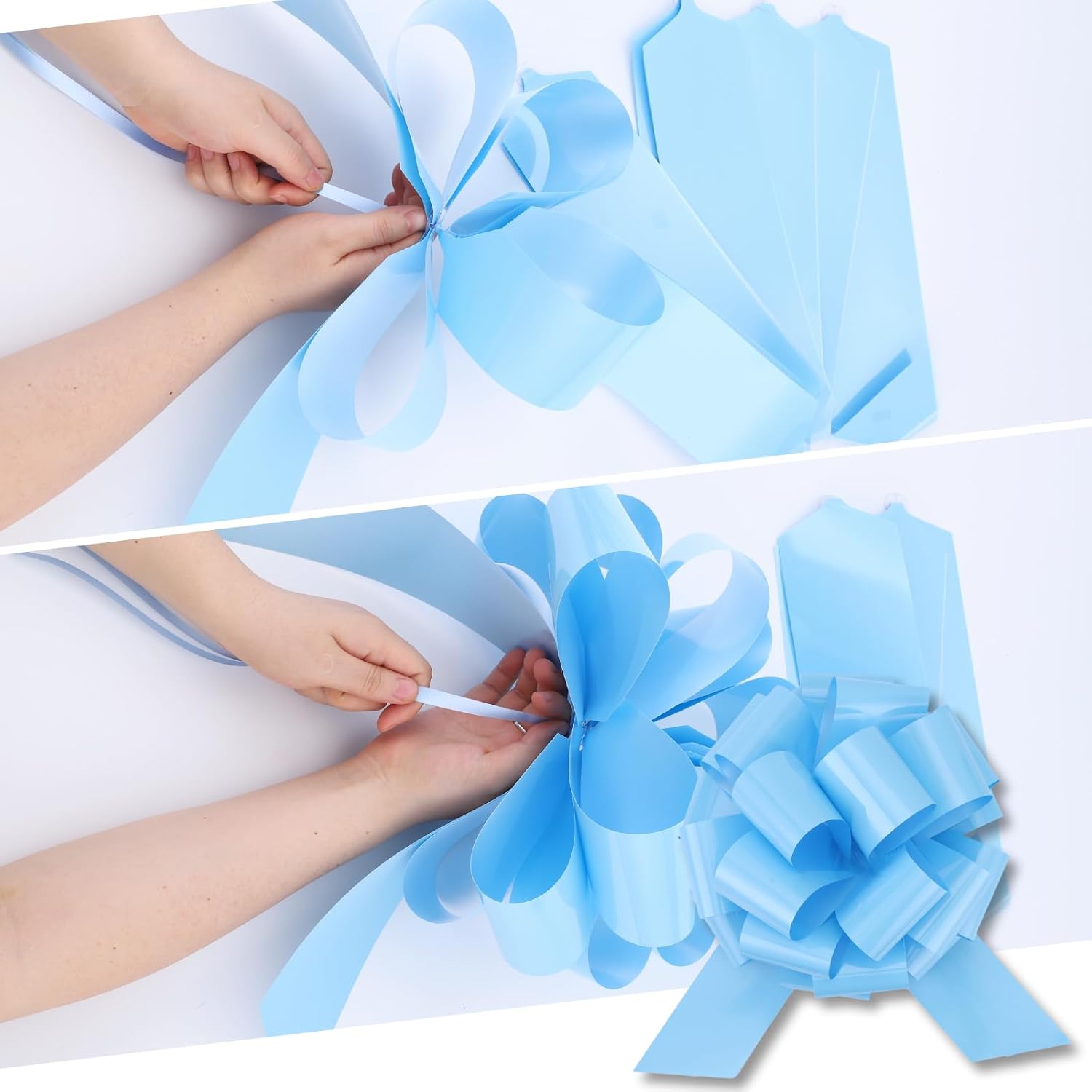 Pull Bow by Large 12" - 2 Pcs Light Blue Gift Bow for Presents, Wrapping, and Decorations
