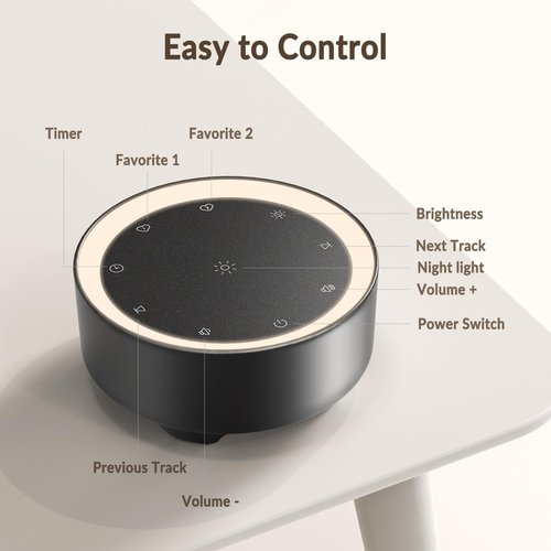 Kipcush White Noise Machine - 20 Soothing Sounds (Natural, White/Pink/Brown Noise, Fan), 2 Customizable Shortcuts, Soft Glow Non-Glaring Night Light, 8H Timer, USB-Powered (No Adapter/Battery)