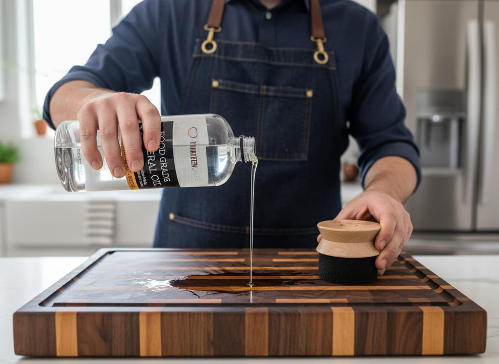 Thirteen Chefs Premium Oil and Wax Applicator for Cutting Boards with Wooden Handle - No Mess Maintenance for Mineral Oil