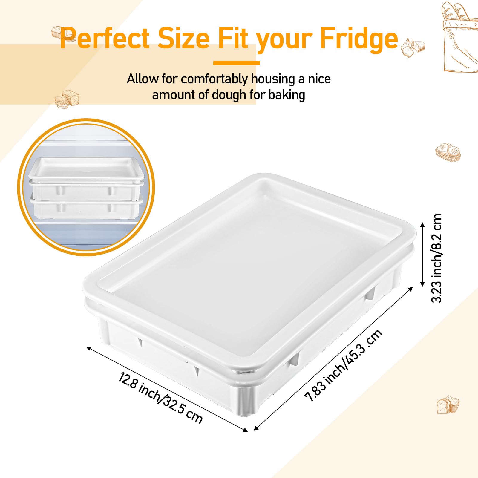 Suzile 4 Pcs Pizza Dough Proofing Box Plastic Stackable Trays with Covers Food Storage Containers, 17.83'' x 12.8'' x 3.23'', 4 Trays with 1 Cover
