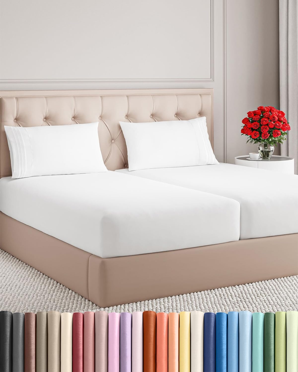 Split King Size Sheet Set by [Brand Name] - 5-Piece Cooling & Breathable Bedding - Luxury Hotel Quality - Deep Pockets, Soft & Wrinkle-Free - Oeko-Tex Certified, White