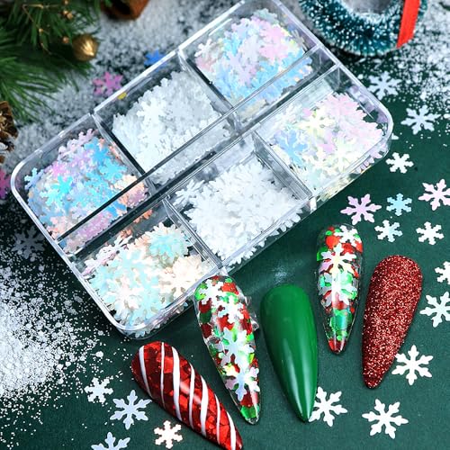 OSTTMA 6 Grids Snowflake Nail Art Glitters 3D Christmas Sequins