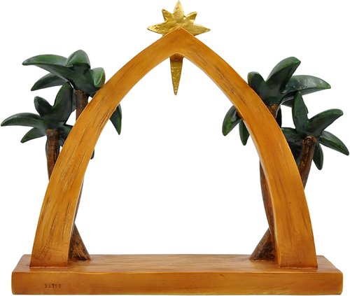 Comfy Hour Nativity Stable - Rustic Wood Creche with Star & Palm Trees | Christmas Manger Scene Decor