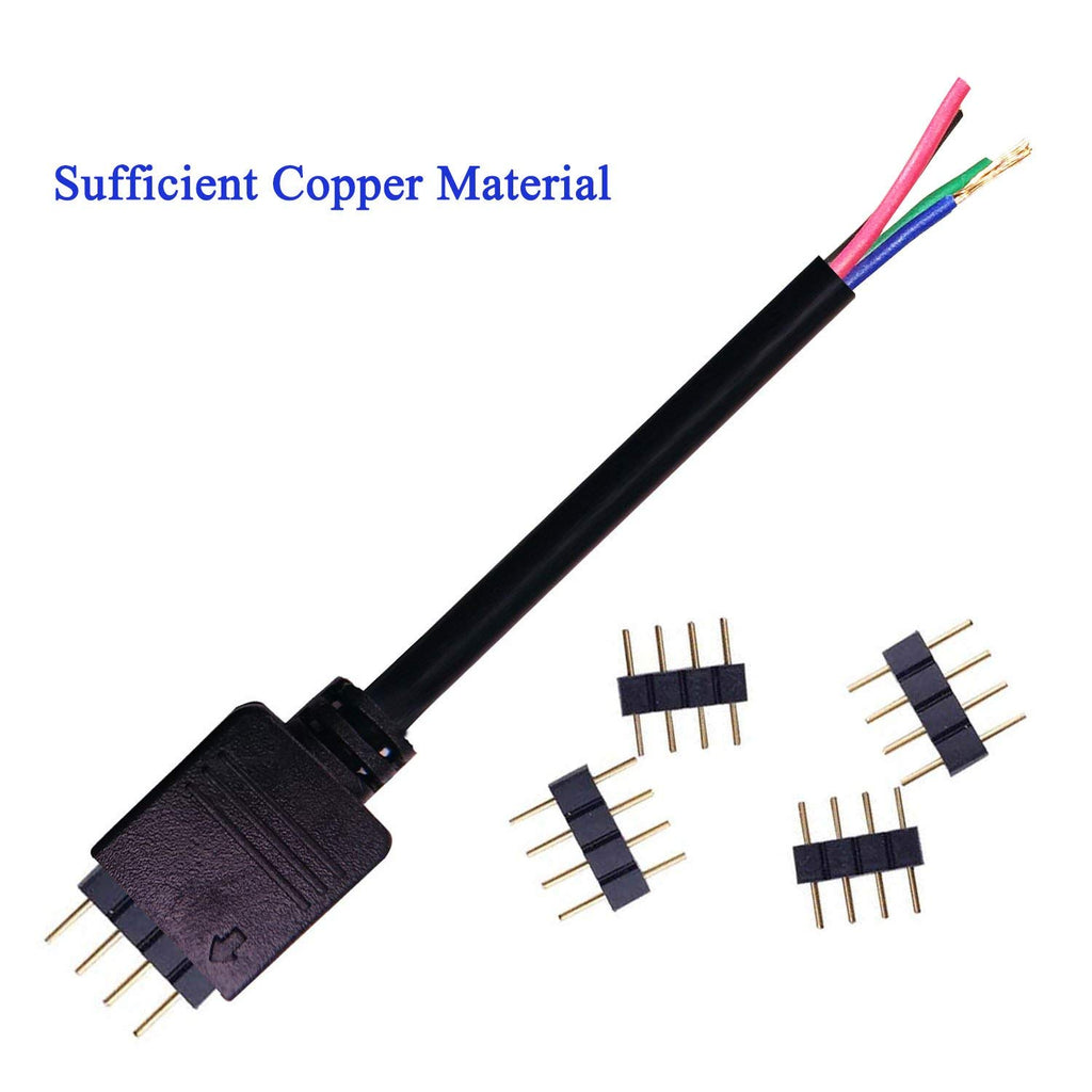 RGBZONE 2 Pack Black 4 Pins LED Splitter Cable Strip Connector 2 Way Splitter Y Splitter for 1 to 2 RGB 5050 3528 LED Light Strips with 6 x Male 4 Pin Plugs (11.8")