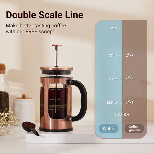 BAYKA French Press Coffee Maker - 34oz Heat Resistant Borosilicate Glass & Stainless Steel | Ideal Gift for Coffee Lovers