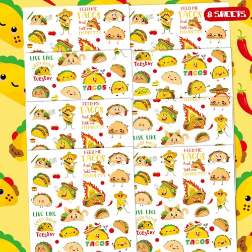INCOK Taco Fiesta Temporary Tattoo Stickers, 320 Styles, 8 Sheets