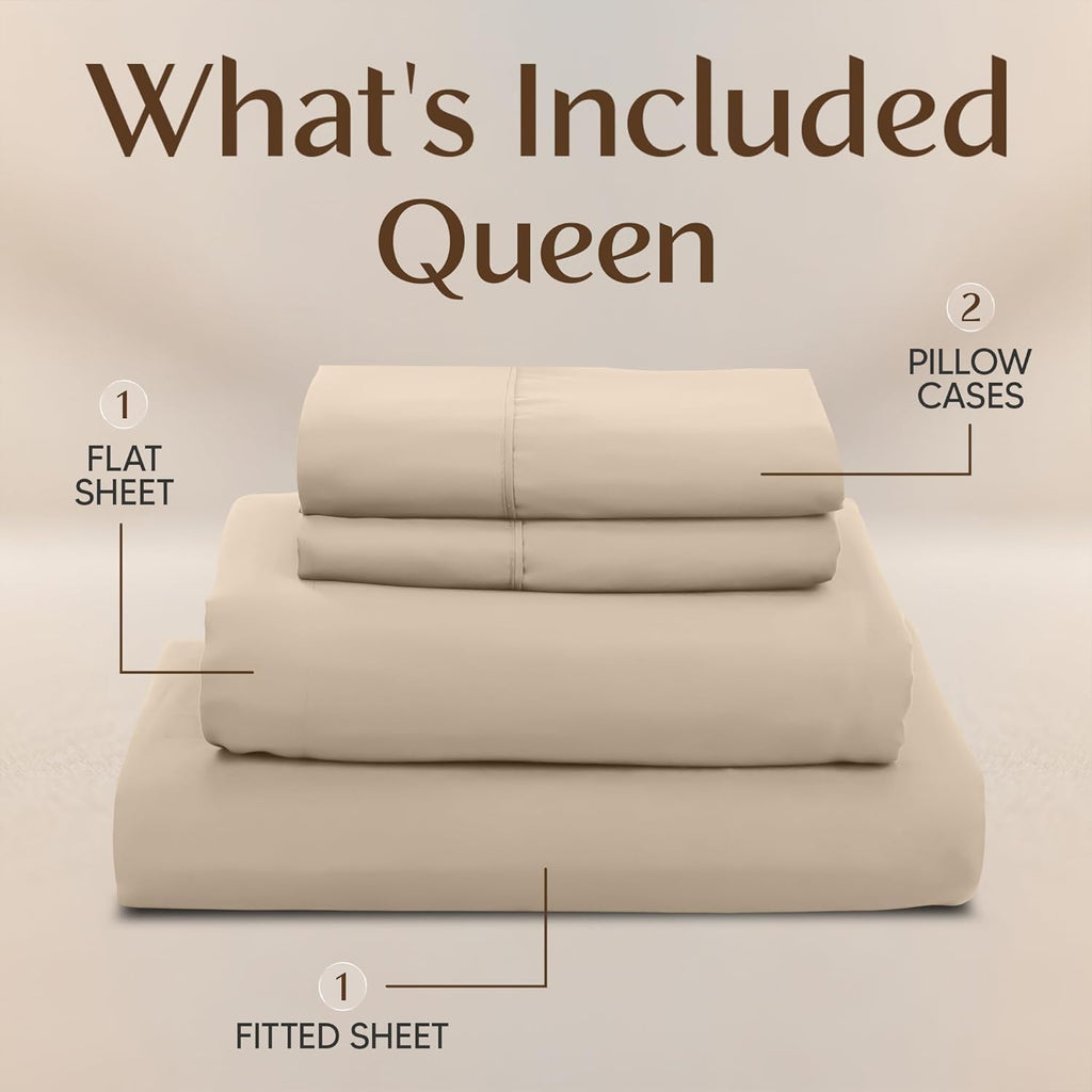 Utopia Bedding Queen Size Sheet Set - Soft, Breathable Microfiber | 4-Piece in Sand, Oeko Tex Certified