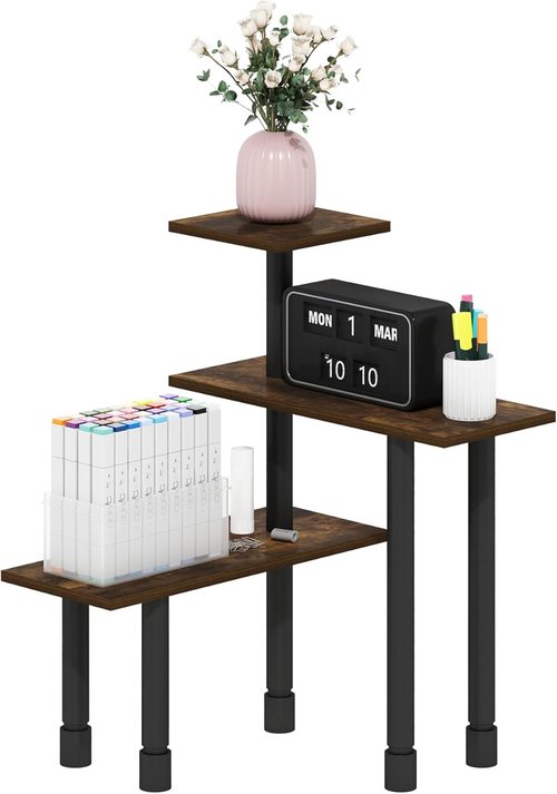 Furinno Turn-N-Tube Kitchen Countertop Organizer - 3-Tier Corner Shelf in Amber Pine for Efficient Storage