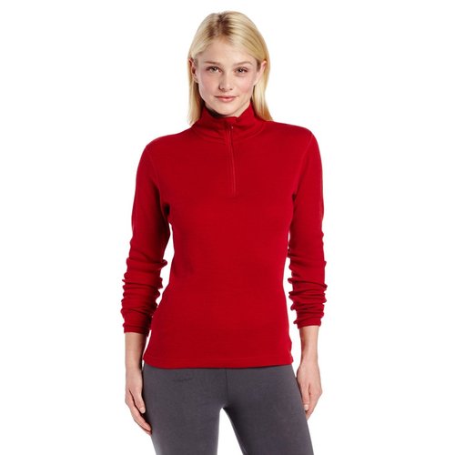 100% Merino Wool - Midweight Womens 1/4 Zip - Midlayer - True Red - X-Small