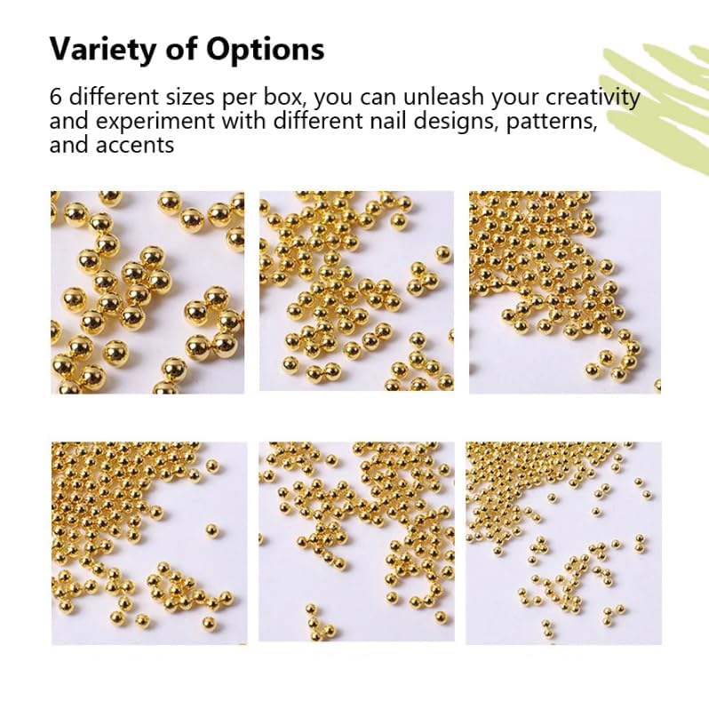 Bellecrey Gold Nail Caviar Beads and Micro Ball Charms Assorted Sizes
