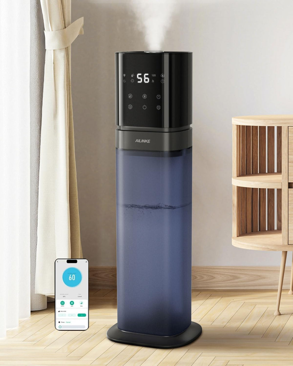 AILINKE Humidifiers for Bedroom 2.1Gal/8L, Smart Humidifier for Large Room, Cool Mist Humidifiers for Home Kids Plants, Top Fill Humidifier with Extension Tube, WIFI APP & Voice Control, Dark Blue