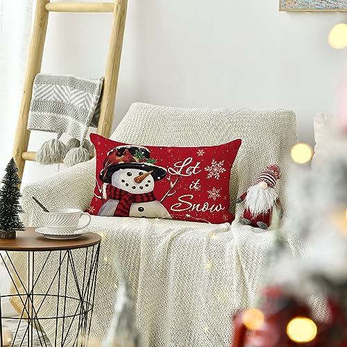 AVOIN colorlife Let It Snow Snowman Christmas Throw Pillow Cover, 12x20 Inch