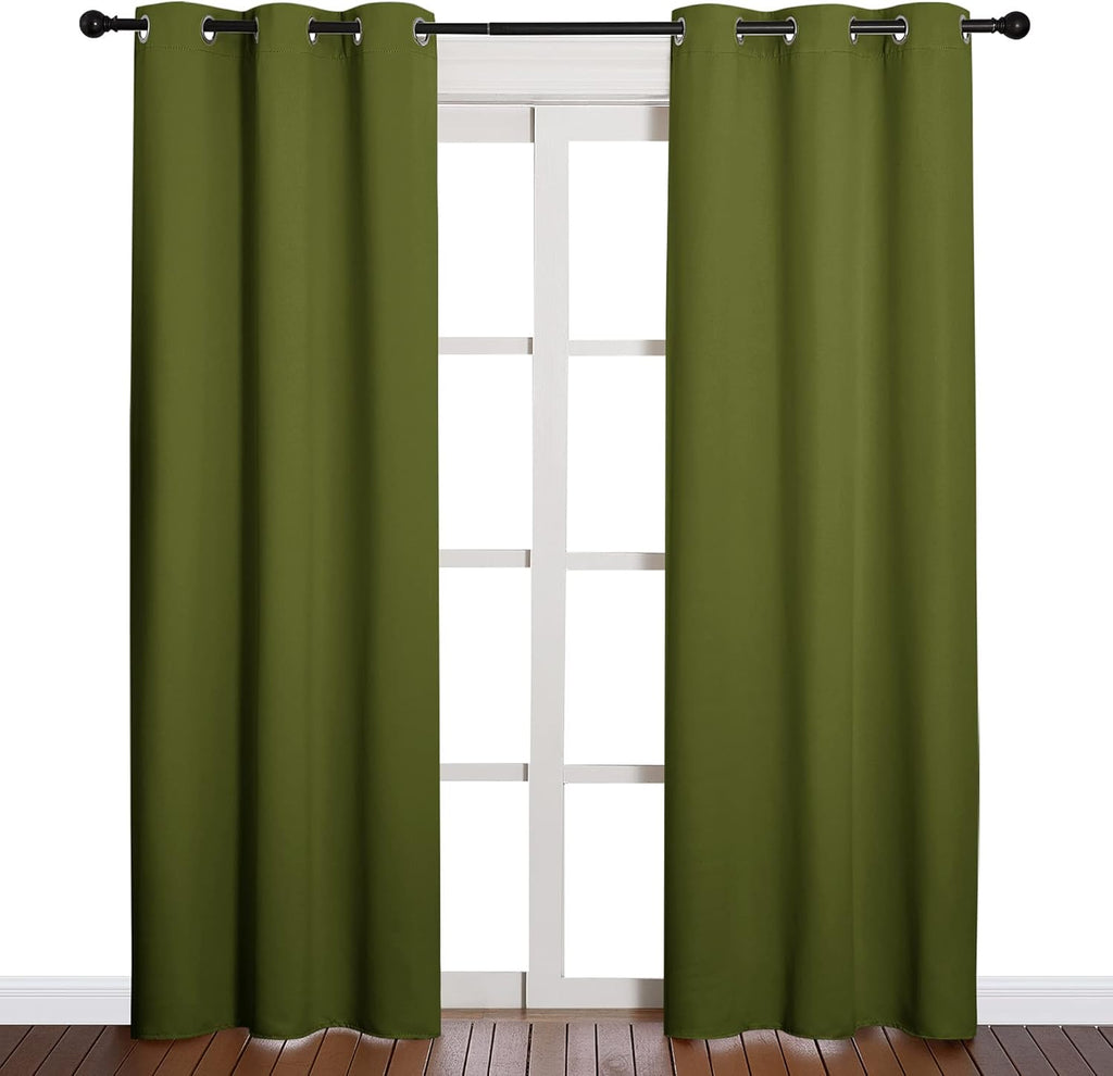 NICETOWN Blackout Curtains - Thermal Insulated Grommet Drapes for Living Room | Olive Green, 42 x 84 Inches