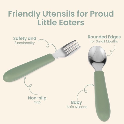 Eascrozn Toddler Utensils Set - 6 Pack Kids Forks and Spoons with Silicone Handles | Safe 18/8 Stainless Steel, BPA Free