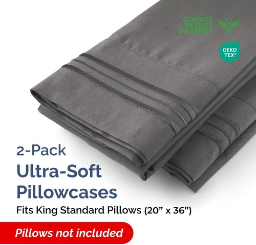 King Standard Pillow Cases by King - Ultra-Soft Hotel Quality Covers | Fade-Resistant & Wrinkle-Free - Charcoal, Set of 2
