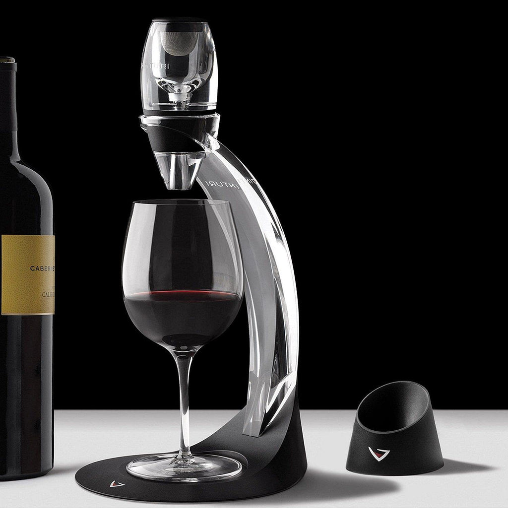 Vinturi Wine Aerator Deluxe Essential Red Wine Pourer and Decanter Tower Stand Set Easily and Conveniently Aerates Wine by the Bottle or Glass and Enhances Flavors with Smoother Finish, Black