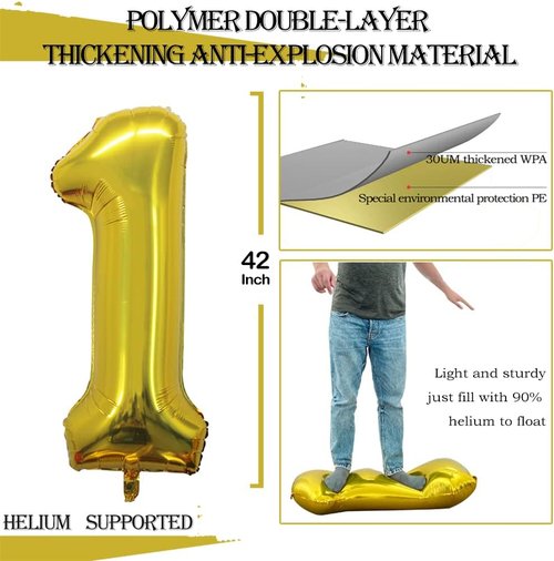 GOER Jumbo Number 12 Balloons - 42 Inch Gold Foil Helium Decorations for 12th Birthday Party