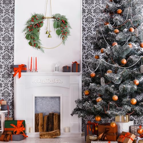 Christmas Wreath for Front Door Artificial Half Circle Wreath with Bell Pine Cones Red Berries Eucalyptus - Red