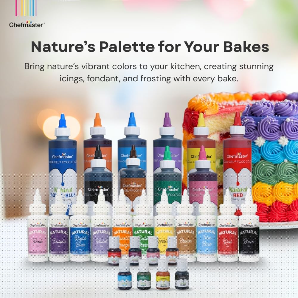 Chefmaster - Natural Liqua-Gel Food Coloring Kit - Plant-Based, Vibrant Colors - 4 Count Pack, Made in the USA