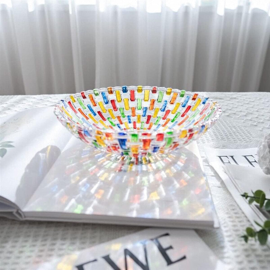 MAGCOLOR Hand-Painted Colorful Woven Glass Crystal Salad & Fruit Bowl - Perfect Centerpiece for Home & Events