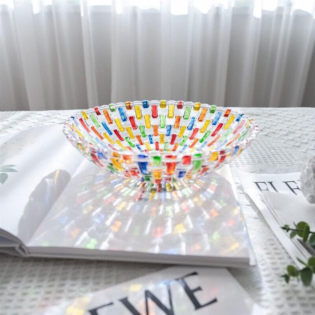 MAGCOLOR Hand-Painted Colorful Woven Glass Crystal Salad & Fruit Bowl - Perfect Centerpiece for Home & Events