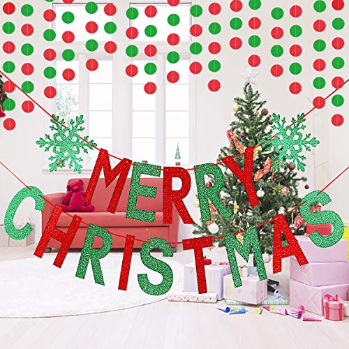Christmas Banner Garland - Red and Green Merry Christmas Party Decor