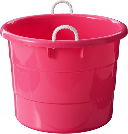 HOMZ 18 Gallon Utility Tub - Large Pink Plastic Storage Bucket with Rope Handles for Indoor/Outdoor Use