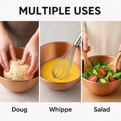 EnerMagiX Copper Mixing Bowl, 99.9% Pure Copper Bowl for Salad, 7.9 inch Diameter, Egg Beating, Decorative & Kitchen Serving Purposes