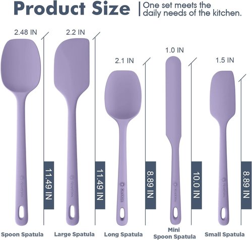 ChefAide Silicone Spatula Set - 5 Pieces, Ergonomic Grip, Heat Resistant Up to 600°F for Nonstick Cookware