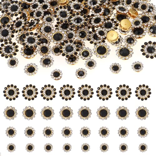 100pcs Sunflower Sew-On Rhinestones - Glass Crystals with Metal Claw, Mixed Sizes 8mm to 14mm